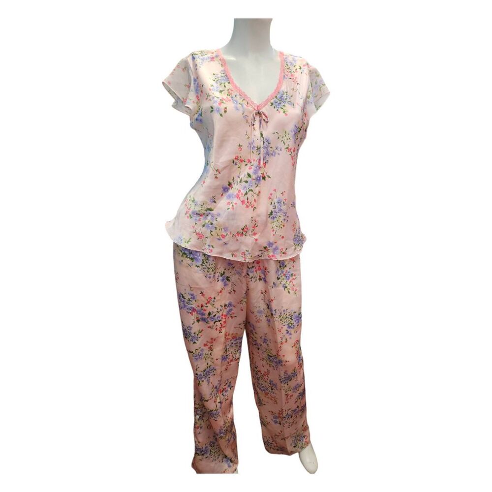 Madison & Max Womens Pajama Set Medium Pink Floral 2 piece